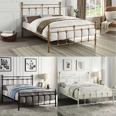 Bayford Traditional Metal Bed Frame - Black-brass-white - Single To King Size • £199.98