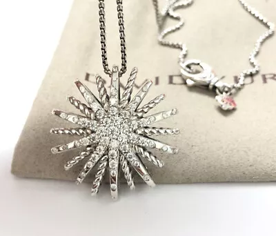 DAVID YURMAN STARBURST Pave DIAMONDS Silver 925 Pendant 24MM Necklace 18 Inches  • $315