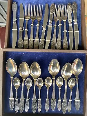 Vintage Silverware 24 Piece Floral Set IN FELT LINED BOX Marked PM - As Is • $59.99