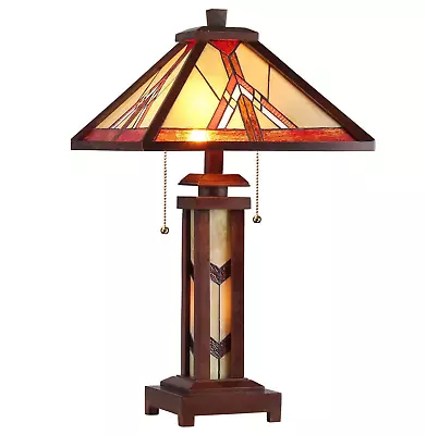 Tiffany Style Table Mission Desk Lamp Luxury 2 Light Decor Stained Glass Theme • $209.37