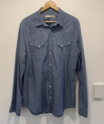 R.M. Williams Shirt XL Long Sleeve Button Up Collared Cotton Blue Denim • $29.99