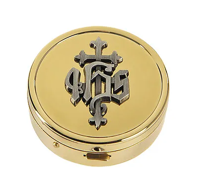 £17.43 • Buy IHS Pyx Embossed (B3421) Solid Brass NEW Gold Plated Catholic Holds 8 Hosts