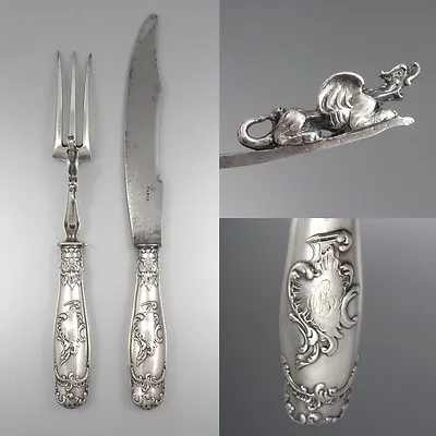 £446.52 • Buy Antique French Rococo Sterling Silver Clad Carving Set, Gargoyle Chimera Dragon
