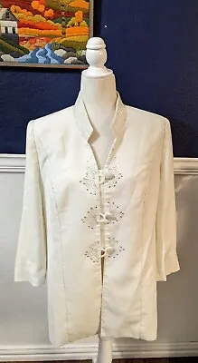 Moshita Couture Evening White Open Beaded Sequin Jacket Formal Sz 12 Large L • $38.47