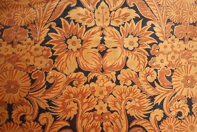 Vintage French Or English Floral Velvet Fabric ~ Arts & Crafts ~Rust Ochre Black • $59