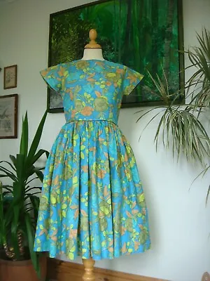 Lovely Original Vintage 1950's Handmade Floral Cotton Full Skirt Dress Waist 28  • £48