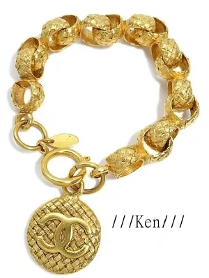CHANEL Bracelet AUTH Coco Mark CC Chain Gold Logo Vintage Coin Medal GP 24cm F/S • $1040.99