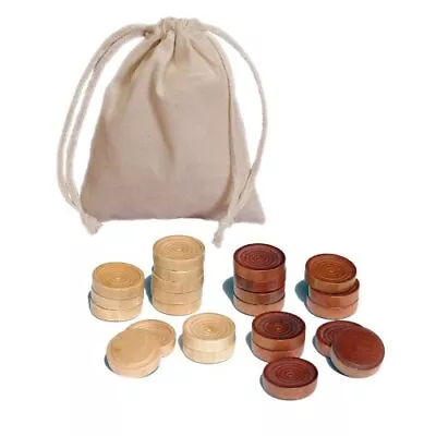 24 Pcs Stackable Wooden Checker Pieces With Drawstring Cloth Storage Bag • $18.30