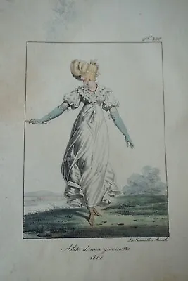 Beautiful Litho Color Costume Portrait Woman Napolon Fashion Girl Empire 1830 • £25.69