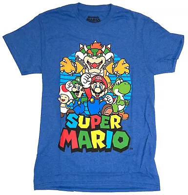 Nintendo Super Mario Group Men's Royal Blue Heather Graphic T-Shirt New • $14.99