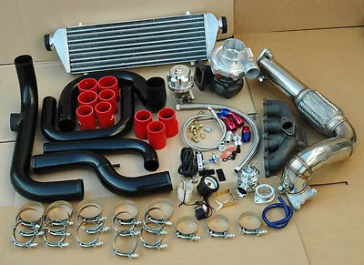 93-97 Honda Del Sol B16 B18 Black Turbo Bolt-on Kit+ Intercooler+ Aluminum Pipes • $764.74