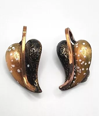 Vintage Renior Matisse Copper Leaf Earring Enamel Clip On Signed Costume Jewelry • $19.99