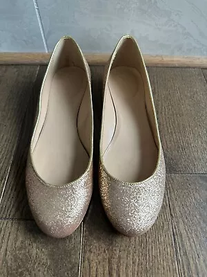 Women J.Crew Janey Glitter Flats Metallic Gold Sand Size 8 • $20