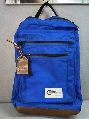Vintage Caribou Mountaineering Backpack Leather Bottom Blue Daypack Chico CA USA • $49.50