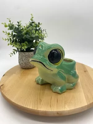 Vintage Mid Century Anthropomorphic Big Eyed Relpo Green Frog Ceramic Planter • $35