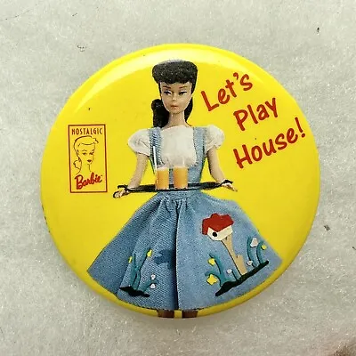Vtg 1989 Nostalgic Barbie Let’s Play House Tin Promo Pin Badge Doll Toy • $14.90