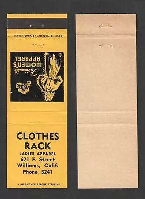 CLOTHES RACK { LADIES APPAREL } { Phone 5241 } WILLIAMS CALIF MATCHBOOK COVER • $2.50