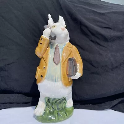 Vintage Anthropomorphic Bunny Rabbit Figurine On Cell Phone Majolica Pottery 10” • $49.77