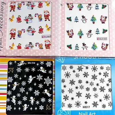 4pcs Nail Art Santa Snowflake Cane Snowman Star Glitter Stickers Water Decals S1 • $6.15