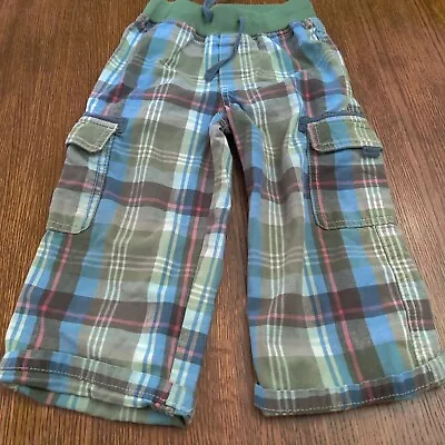 MINI BODEN Toddler Boy's 2-3 Year Plaid Cargo Stretch Waist Pants Blue Green • $16.99