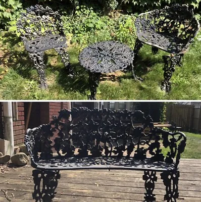 4 Pc Victorian Cast Iron Outdoor Furniture Set Grape Leaf Bench Set Children • $2400.87