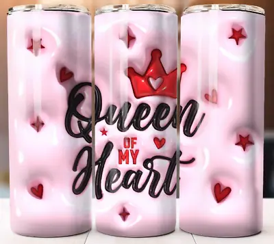 Queen Heart Valentine Cow Tumbler 20oz Cup Mug 20 Oz Stainless Steel Lid Straw • $19.95
