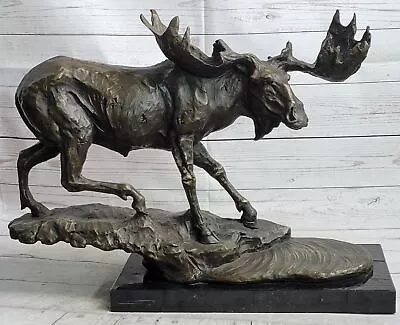 $509.40 • Buy Bull Moose Bronze Statue Sculpture Figure Cabin Decor On Marble Base 16  X 23 