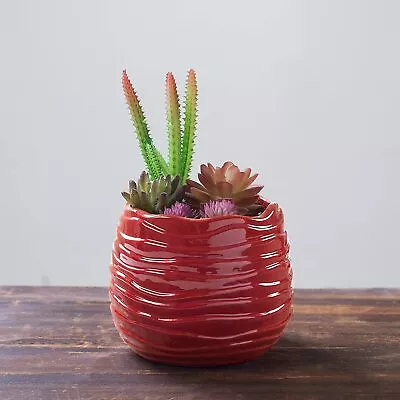 Red Ceramic Wavy Flower Planter Container Pot/Decorative Centerpiece Bowl Vase • $23.99