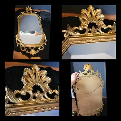 MCM Large 31x15   Syroco Ornate Gold Scroll Wall Mirror Hollywood Regency 1963 • $117