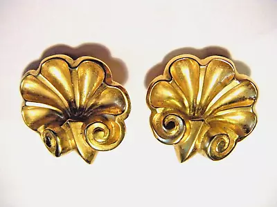 Vintage SEDUE MMA 1990 Met Museum Gold Plate Clip On Earrings Baroque Shell • $25