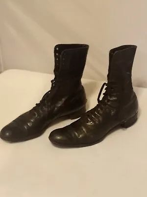 Vintage Black Granny Boots Pointed Toe Lace Up Style • $53