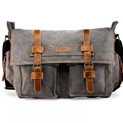 Messenger Bag For 17 Inch Laptop Vintage Canvas Leather Shoulder Crossbody Sa... • $55.89