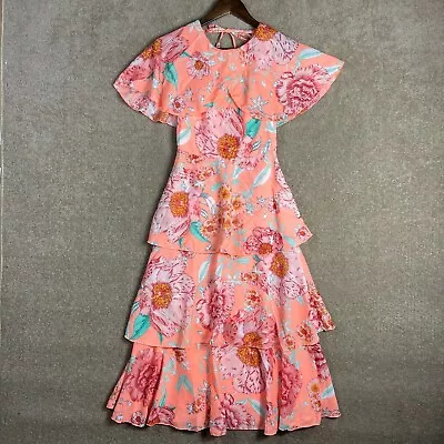 Asos Midi Dress Womens Size 00 Pastel Floral Print Tie Open Back  Cape Draped • $17.99