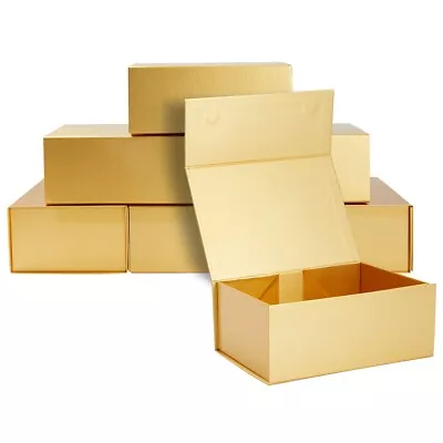 6 Pack Magnetic Gift Boxes With Lids 9.5x7x4  For Bridesmaid Proposal Box Gold • $28.49