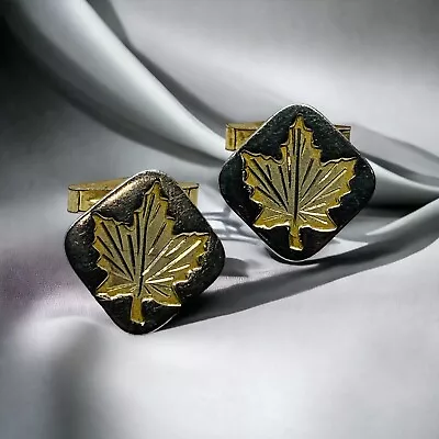 STERLING SILVER SMIBO MAPLE LEAF CUFF LINKS 925 FINE  Two Tone • $69