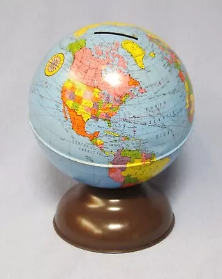 Vintage 1960's Litho Ohio Art Globe 7  Coin / Still Bank W/ Solid Brown Base • $12.99