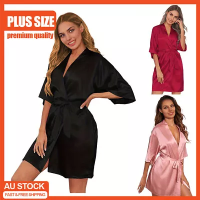 Plus Size Women Satin Silk Robe Dressing Gown Bathrobe Lingerie Sleepwear Kimono • $21.49