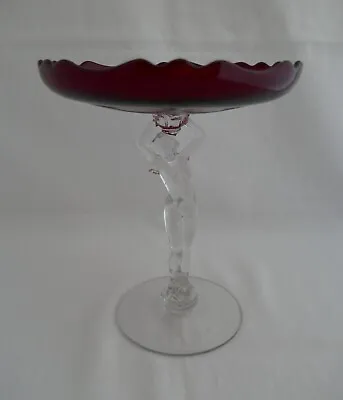 Cambridge Glass 1940's Art Deco Carmen Nude Statuesque Stem Ruby Red Compote 7.7 • $89.99