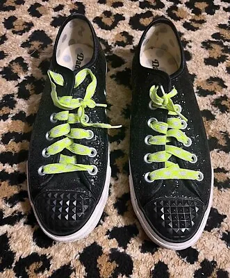 Daddys Money Gimme Star $ Black Studded Sneakers Neon Yellow Laces Size 7.5 • $19.99