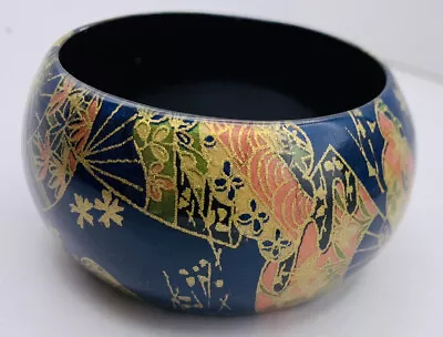 Vintage Enamel Asian Fan Bracelet Blue Gold Pink Fabric Look • $13.50