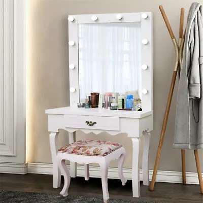 £164.91 • Buy White Dressing Table Make Up Mirror Corner Vanity Desk W/ LED Lights Drawers Set