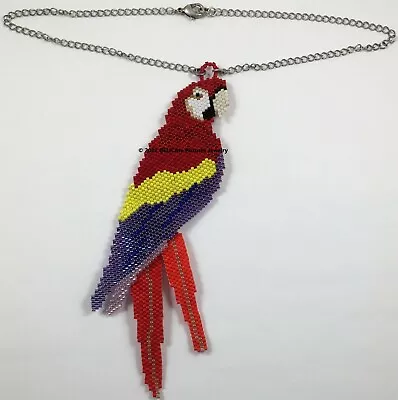 TROPICAL RED MACAW PARROT PENDANT Necklace Miyuki Delica Glass Blue Yellow Green • $300