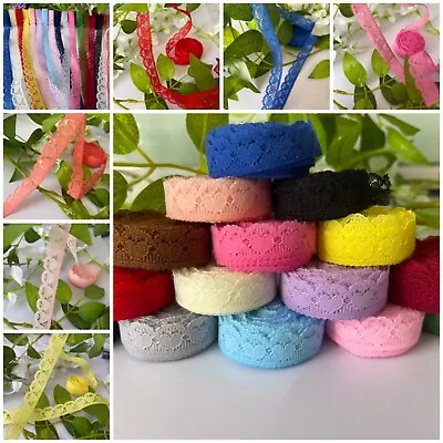 1Y VINTAGE 17 COLOURS LACE RIBBON TRIM BRIDAL CRAFTS 10mm Rustic Heart Wavy Edge • £1.45