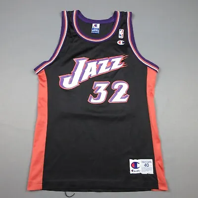 Vintage Utah Jazz Jersey Mens Medium 40 Black #32 Karl Malone Champion NBA • $49.99