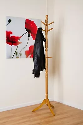 CLEO WOODEN COAT STAND WITH 9 HOOKS-Oak Finish-CR18OAK-Seller Refurbished 6 • £19.99