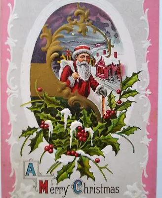 $20 • Buy Santa Claus Christmas Postcard Pink Border Lions Head Series 119 Embossed