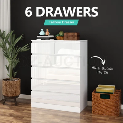 $219.95 • Buy 6 Drawers Chest Dresser White Bedside Table Tallboy Storage Cabinet Nightstand