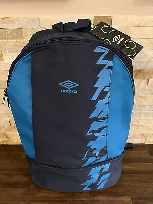 Umbro Blue School Bag Travel Backpack Rucksack Zip Multi Pocket Case Retro • £19.95
