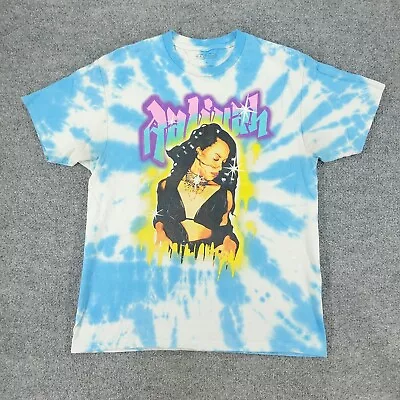 Aaliyah Shirt Men's Large Blue White Tie Dye Graphic Tee Short Sleeve Spell Out • $7.79