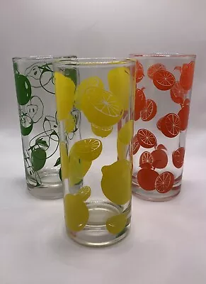 Vintage Mid Century Modern Glass Tumblers Set Of 3 Lemon Orange Lime • $15